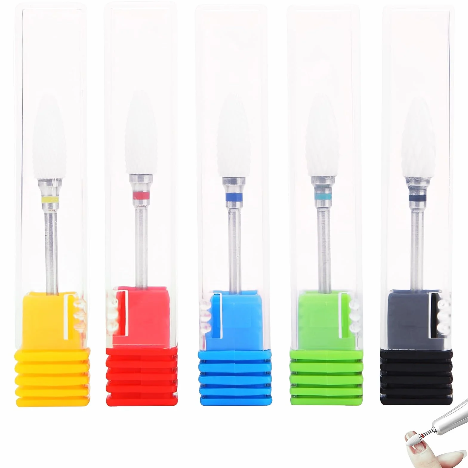 5 Punte Fresa per Unghie in Ceramica Professionale, Kit per Rimozione di Gel, Acrilico e Cuticole, Set Manicure e Pedicure con Custodie, Compatibilità Universale 3/32"