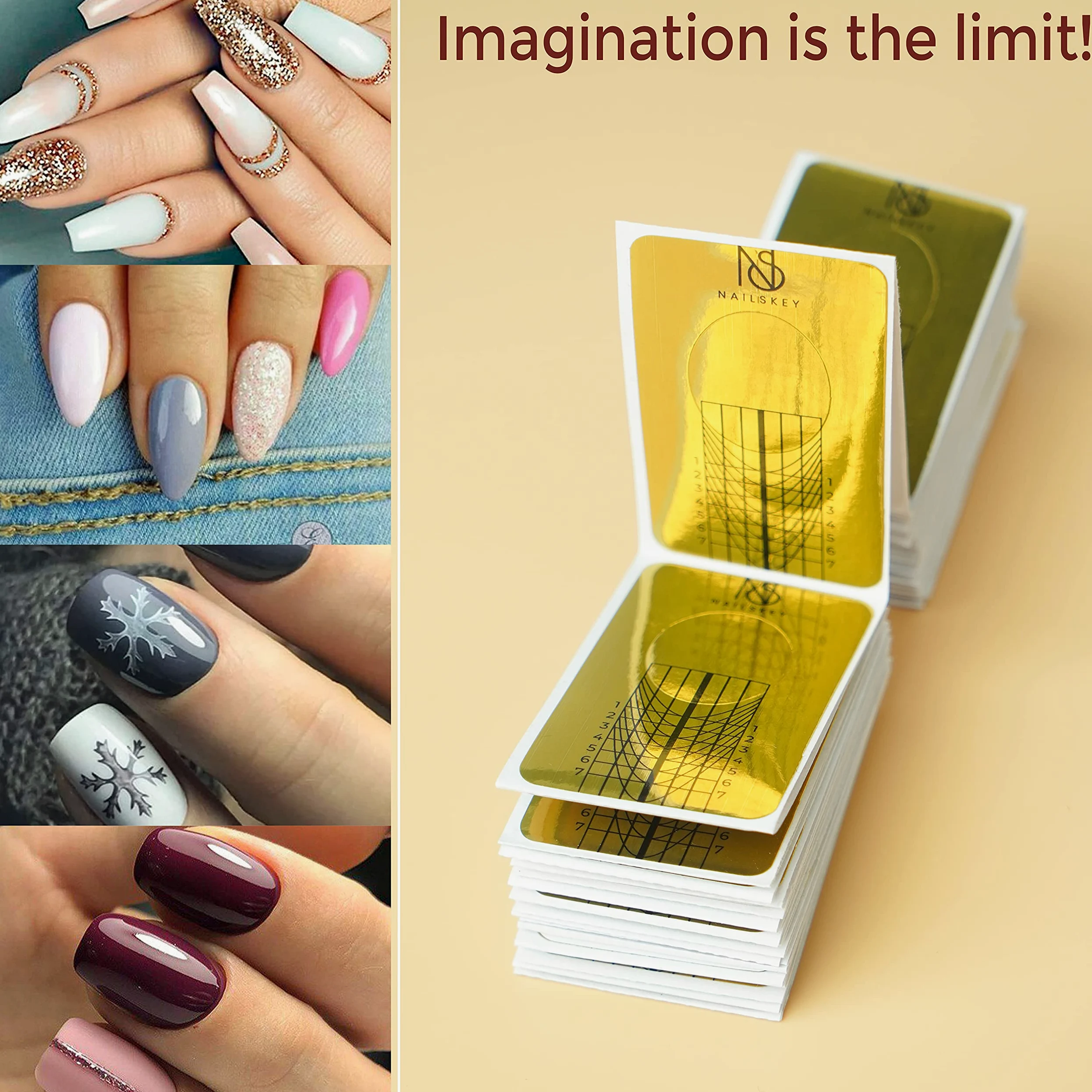 Cartine per Ricostruzione Unghie Gel - 100 Pezzi Cartine Lunghe Autoadesivi per Estendere le Unghie in Acrilico, Gel UV e Poli con Guida per Scolpire le Punte - Nail Art per Casa e Salone