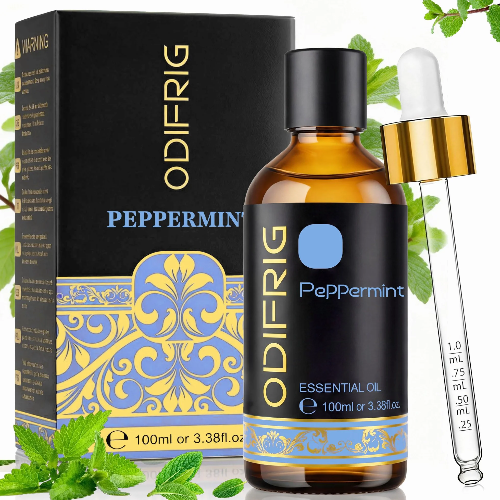 Olio Essenziale di Menta Piperita, 100 ml con Contagocce, Olio essenziale Naturale di Menta Piperita, Adatto per la cura di unghie, DIY, SPA, Aromaterapia