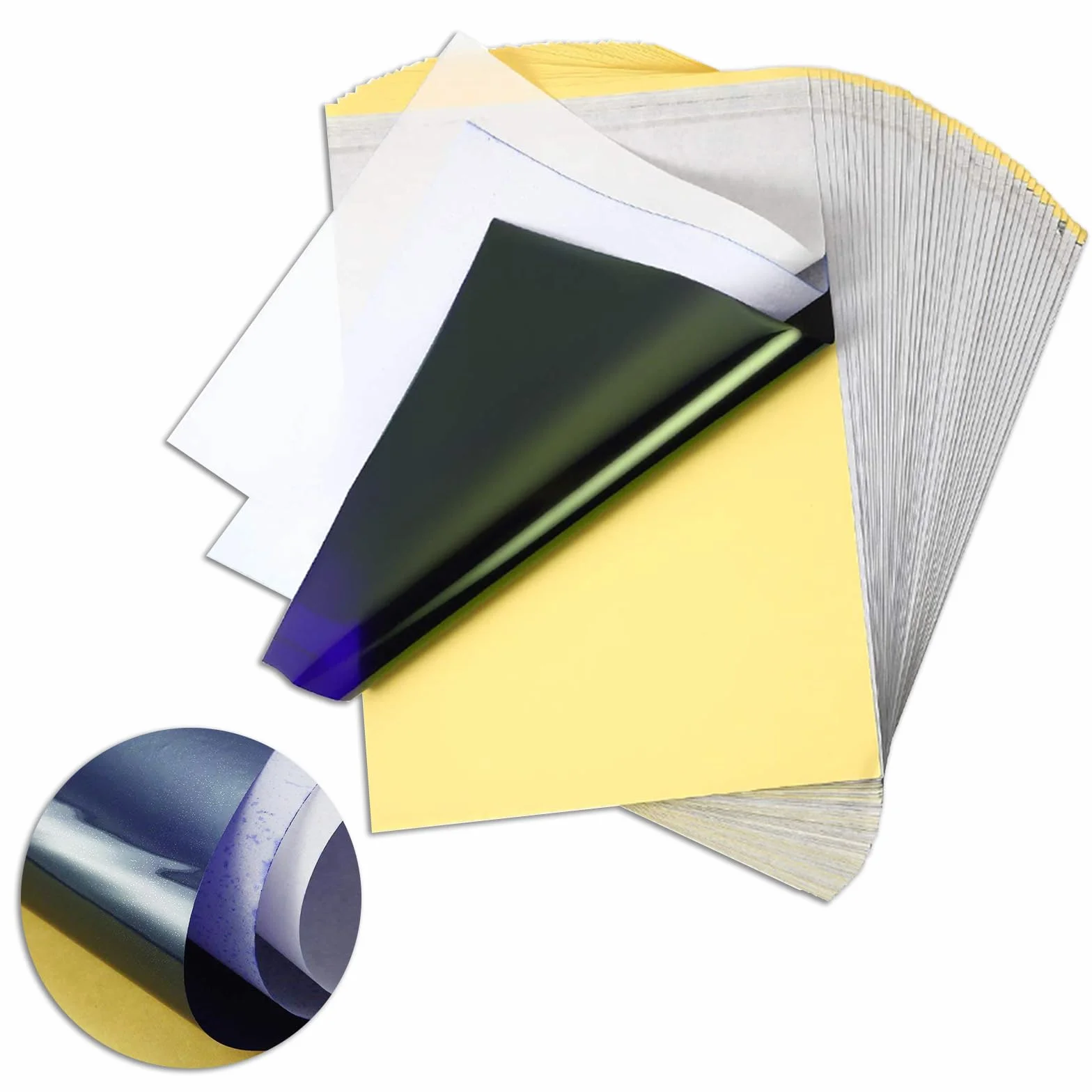 50 Fogli Carta per Trasferimento Tatuaggi - PEPAX Carta per Stencil 4 Strati Carta Termotrasferibile 21.6 x 27.9 cm Formato A4 Carta per Tatuaggi per Forniture per Tatuaggi