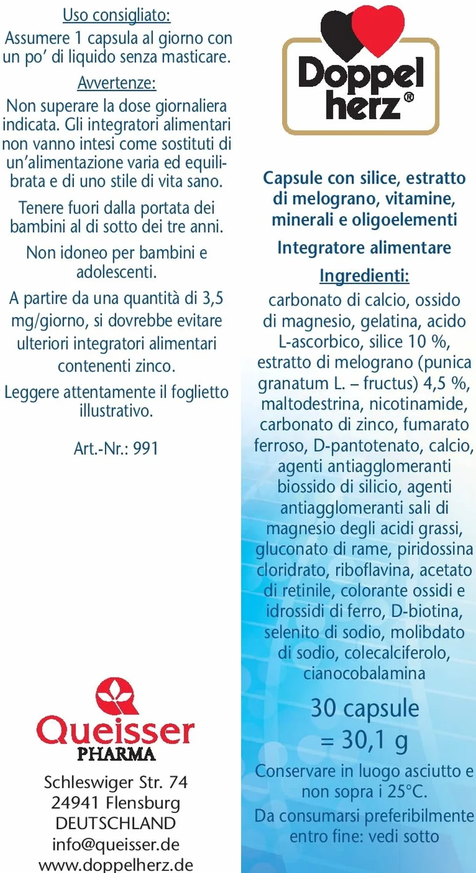 Unghie Forti EXTRA – Integratore per Unghie Fragili con Biotina, Zinco e Selenio – con Silice ed Estratto di Melograno – 30 Capsule – Senza Glutine e Senza Lattosio – 1 al Giorno - Doppelherz