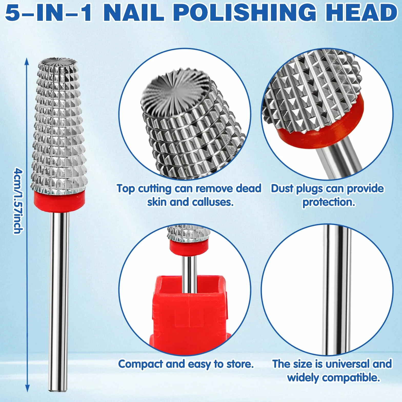 Punta per fresa per unghie 5 in 1 3/32" in carburo professionale per manicure e pedicure