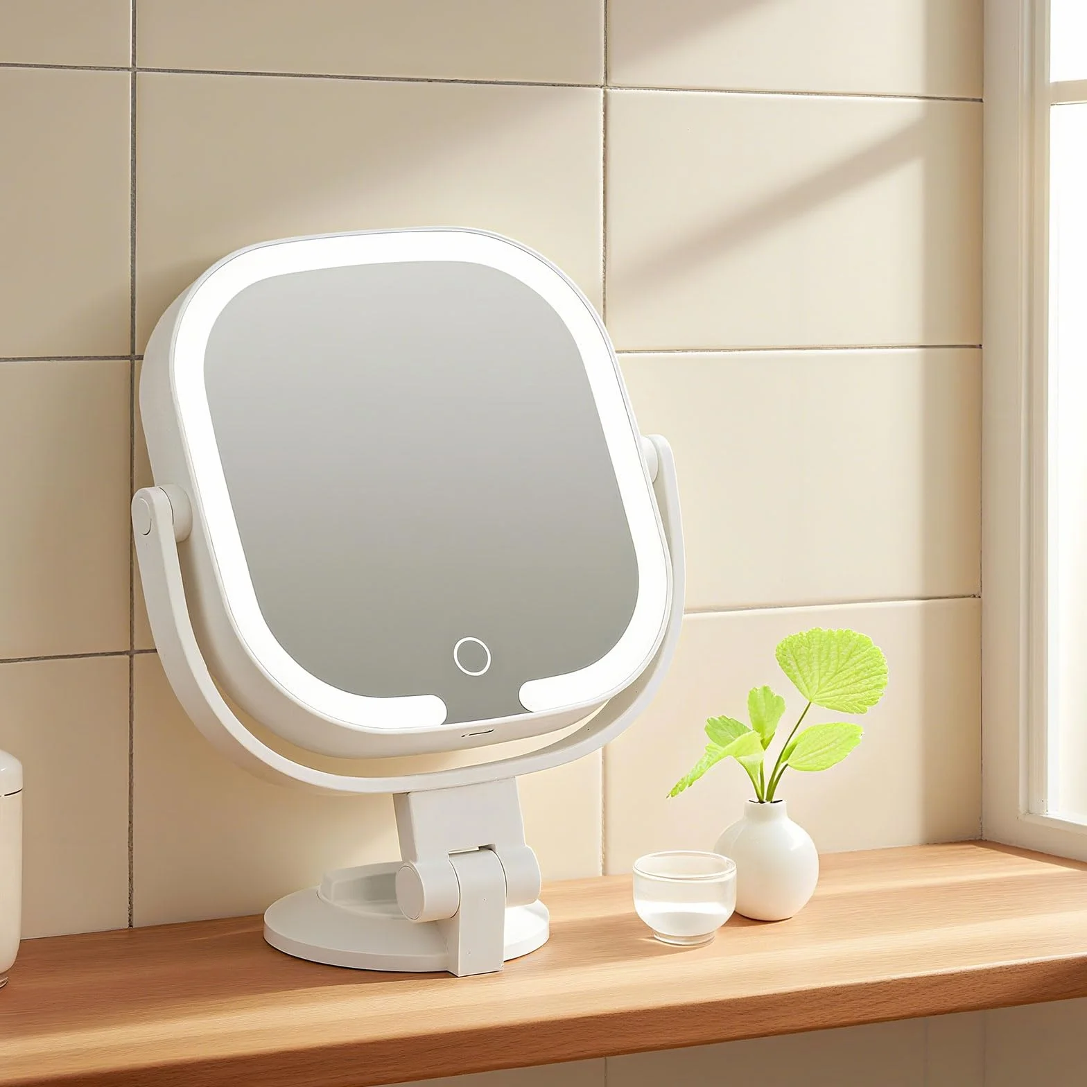 Specchio ingranditore con ventosa 30X/1X doppia faccia illuminazione 3 modalità regolabile per bagno viaggio