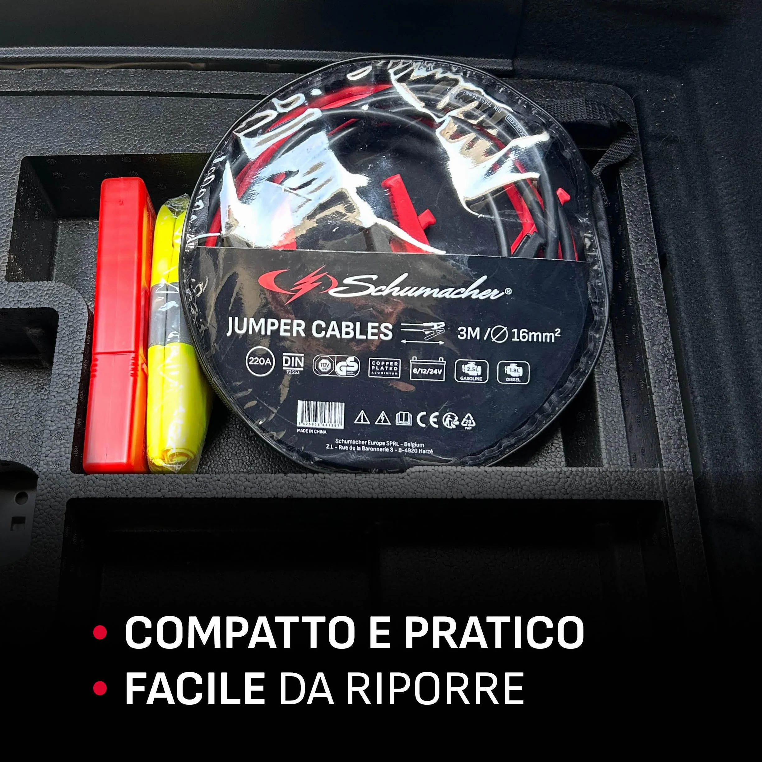 Schumacher Electric Cables de arranque 3m 16mm² Batería 6V/12V/24V Morsetti isolati GS/TÜV