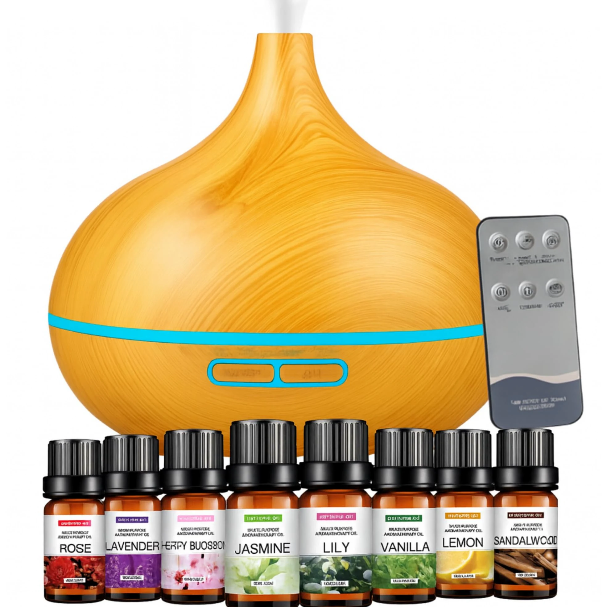 Nest & Nibble Diffusore di oli essenziali da 500 ml e 8 oli, diffusore di aromi a ultrasuoni a nebbia fredda, telecomando, luce LED, umidificatore per casa, camera da letto, ufficio, spa e benessere
