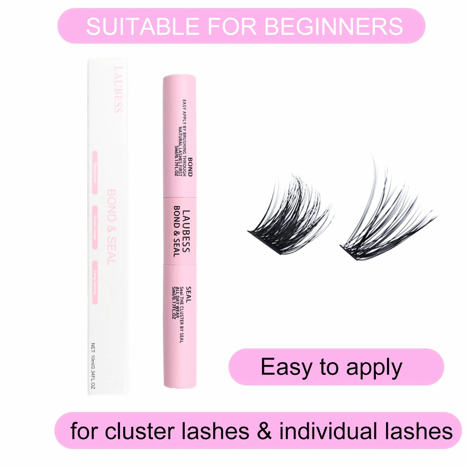 LAUBESS Waterproof Bond and Seal Lashes Glue Cluster Lashes Kit Extension Ciglia Fai Da Te