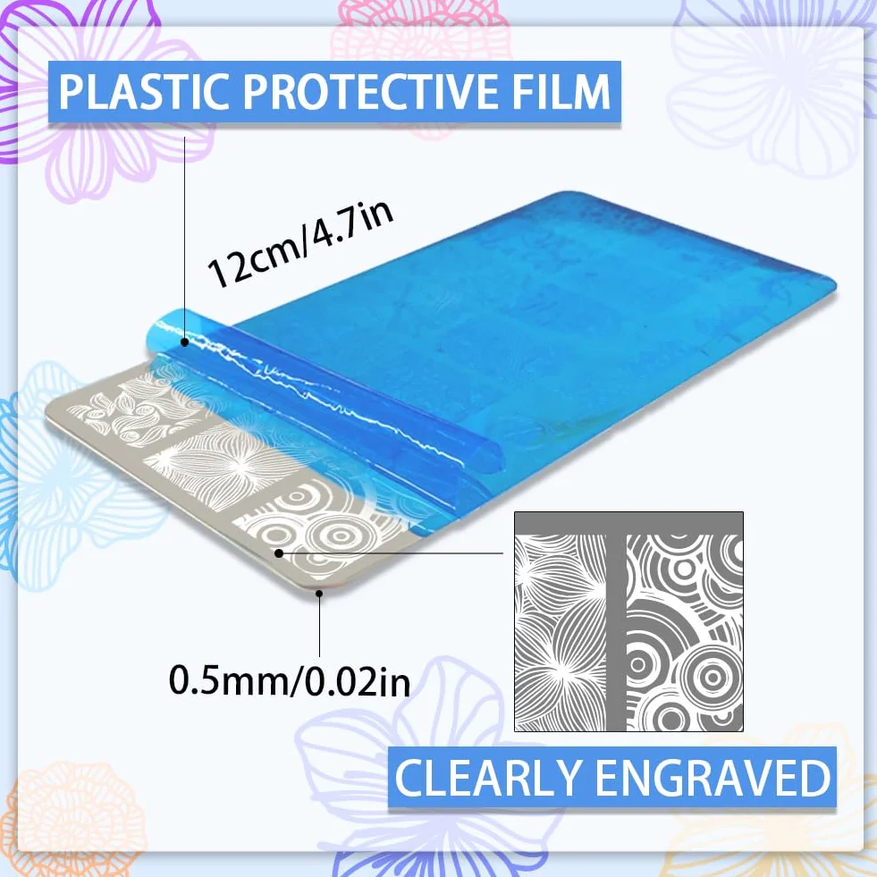 PH PandaHall 5 PZ Modelli per Nail Art con Texture Lineare, 68 Modelli Fiore Nail Stamping Piastra Mix Design Nail Art Stencil per Nail Design Stampa Manicure Salon