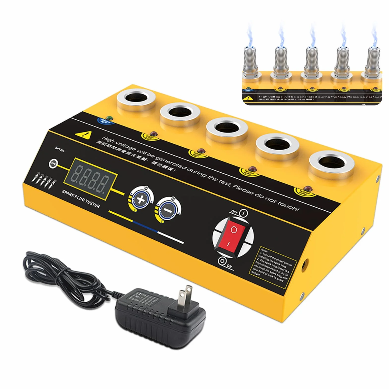 BELEY Tester per Candele Automobilistiche - Tester di Accensione per Motocicli a 5 Fori da 220V 200-9000 giri/min Frequenza Regolabile con Display Digitale e Indicatore, per Auto e Moto con Motore 12v