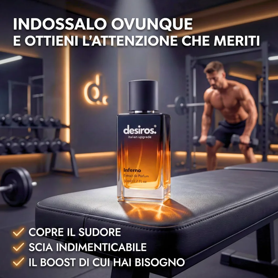 Desiros Inferno Estratto di Profumo Uomo 50ml 25% Oli Essenziali Note Agrumate Fresche Legnose