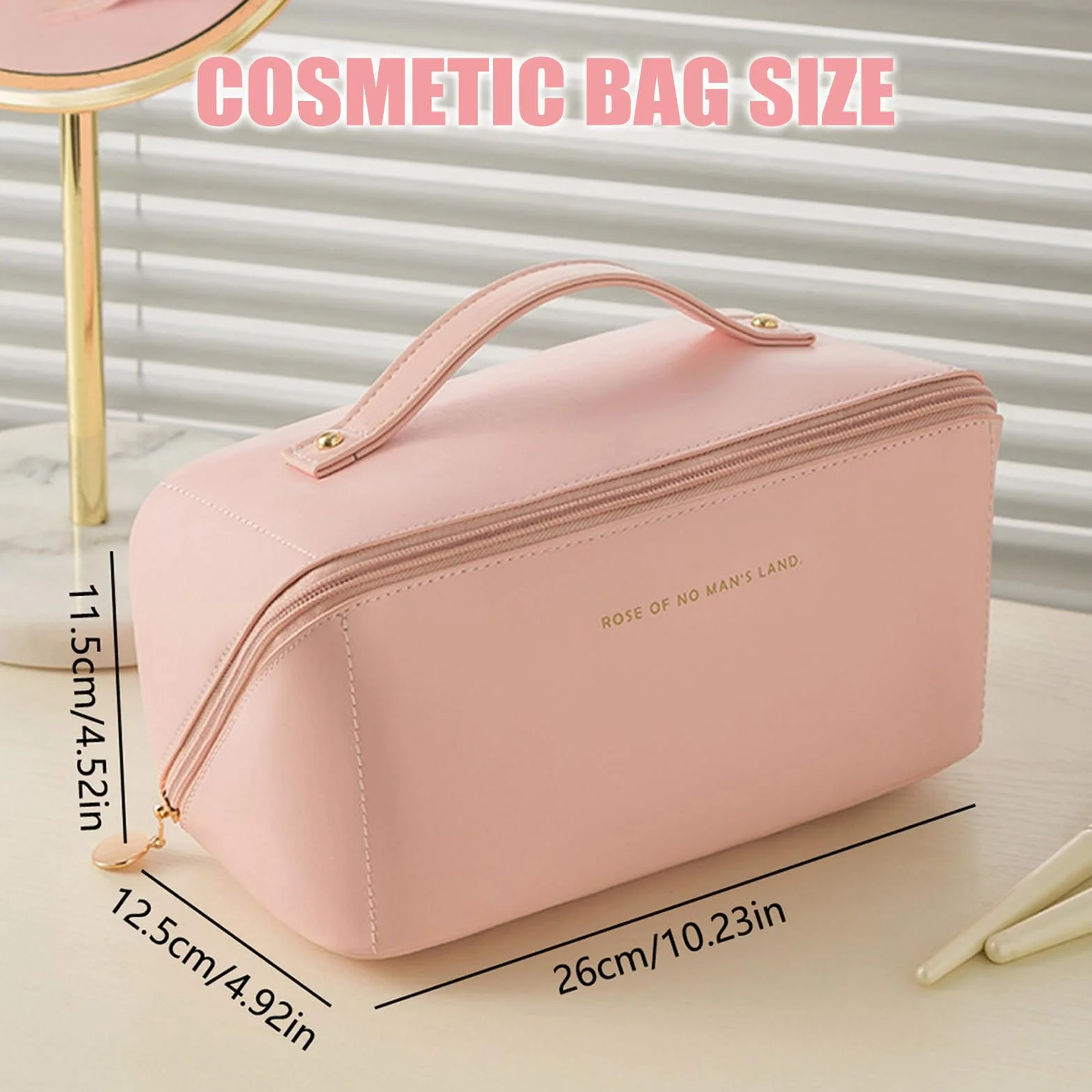 Borsa Cosmetica da Viaggio in Pelle PU, Trousse Trucchi Donna Impermeabile Portatile (Rosa)