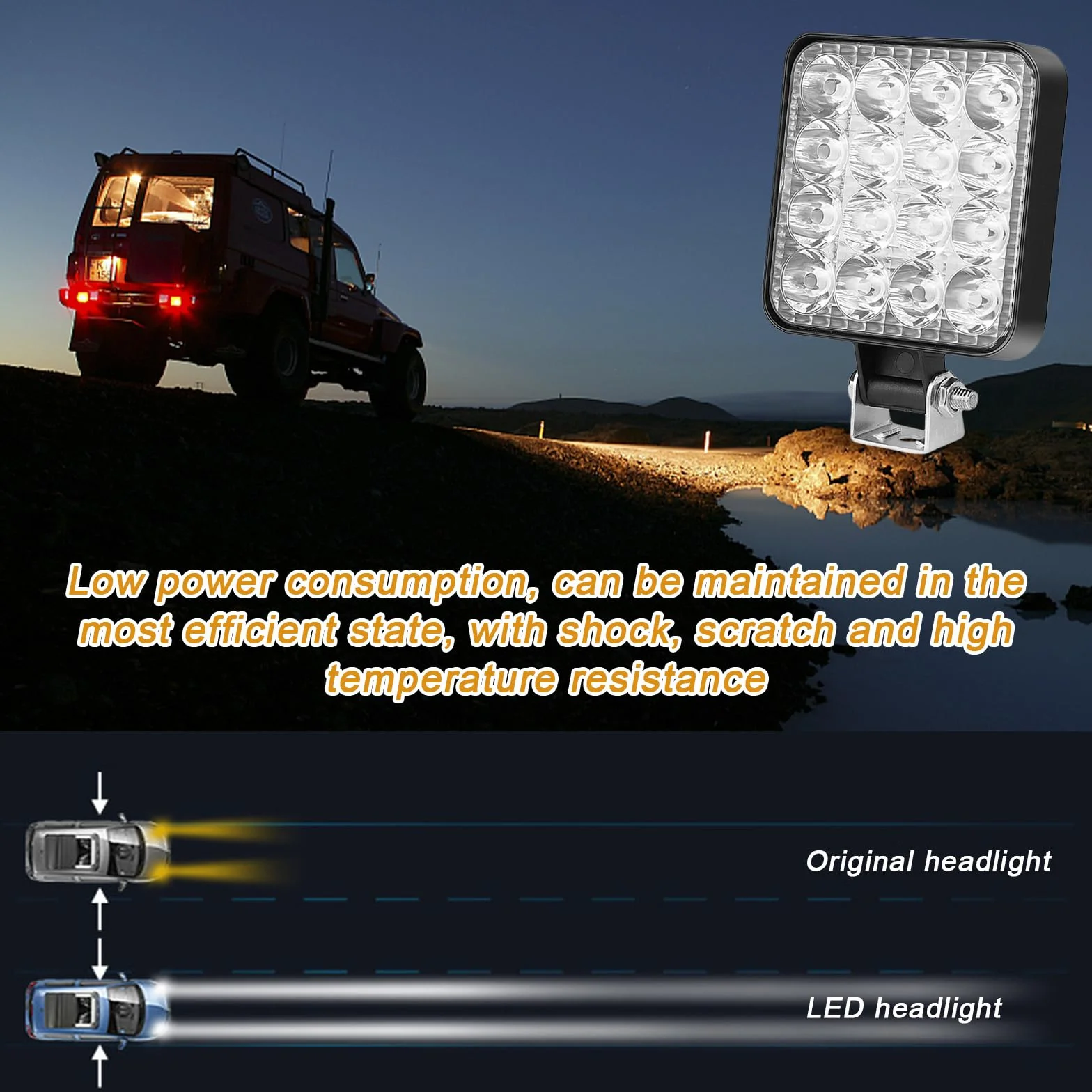 Sporgo 6 pezzi fari da lavoro LED quadrati 12V 48W IP67 impermeabili fuoristrada retromarcia
