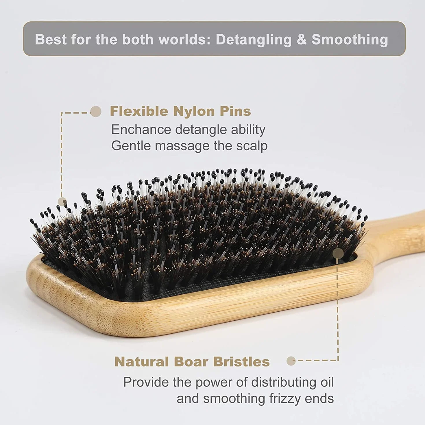 BESTOOL Spazzola per capelli in setole di cinghiale legno naturale massaggio anti statico grande per donna uomo bambino