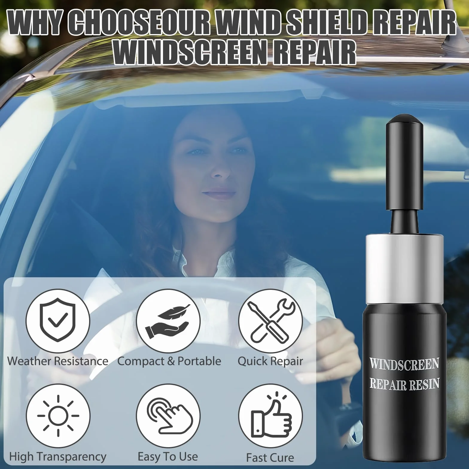 Kit Riparazione Parabrezza Auto 8 Articoli Colla Vetro Alta Efficacia