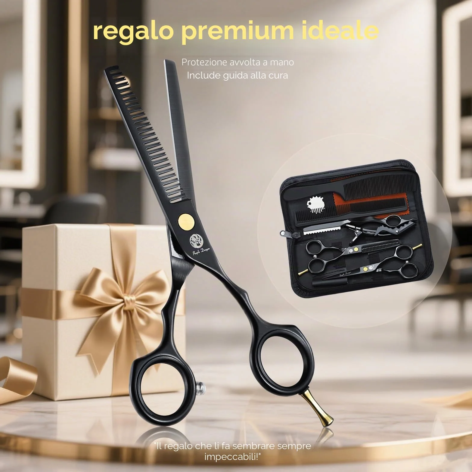Set forbici da taglio rasoio 14 cm titanio professionale per parrucchiere barbiere sfoltire testurizzare capelli