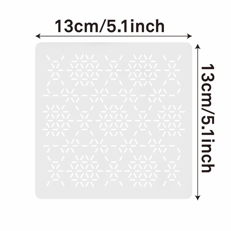 Stencil Sashiko,8 Modelli Riutilizzabili in Plastica per Ricamo e Cucito 12,9 x 12,9 cm Motivi Geometrici Ldeale per Lavori Artigianali e Regali