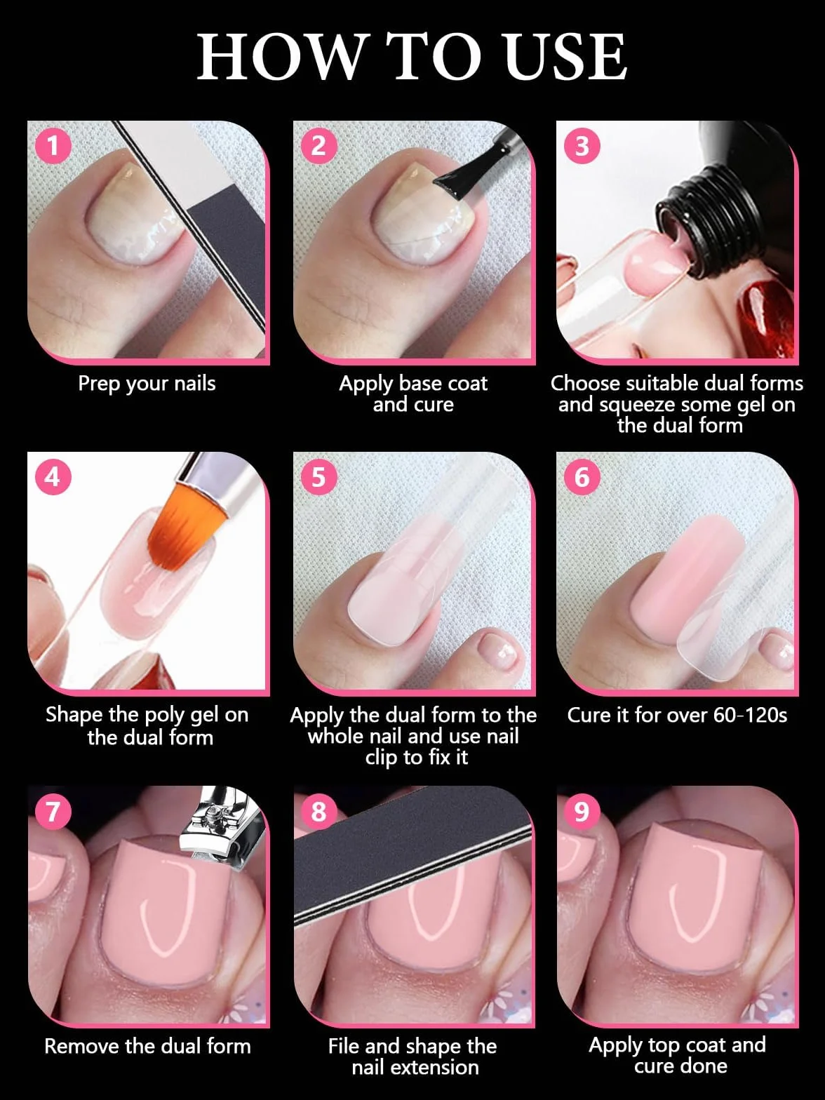 EBANKU 120 PCS Unghie Finte Nail System Dual ToeNail Form, Riutilizzabili Pedi Dual Form Kit Lunghe Quadrate Nail Form Acrilico Tips Unghie con Scala Graduata per Unghie Strumenti