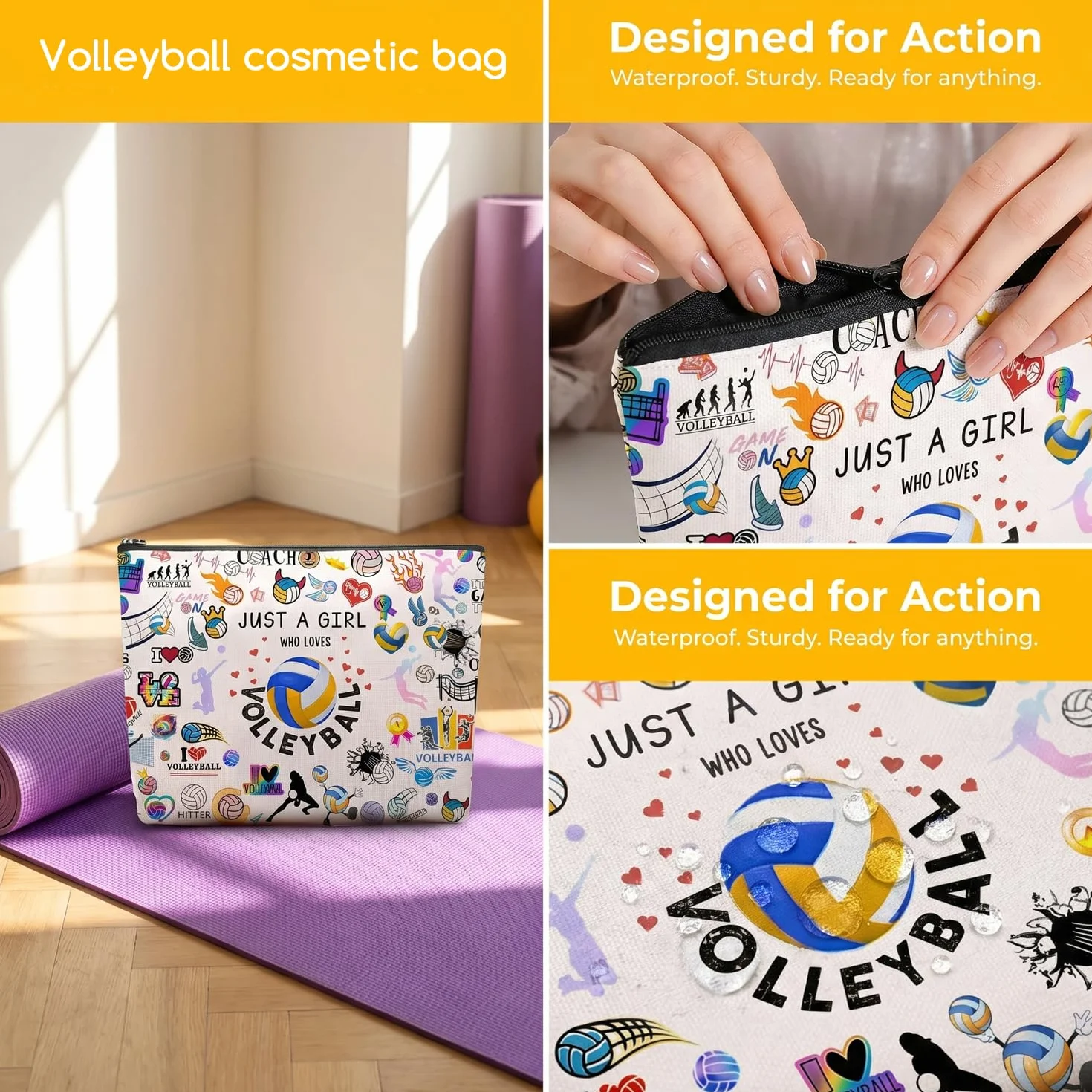Borsa Cosmetica Da Pallavolo Da 1 Pezzo E Portachiavi Da 1 Pezzo, Stampa Fronte-Retro, Grande Capacità, Custodia Portatile Per Viaggi E Fitness, Ciondolo Decorativo Per Zaino Sportivo.