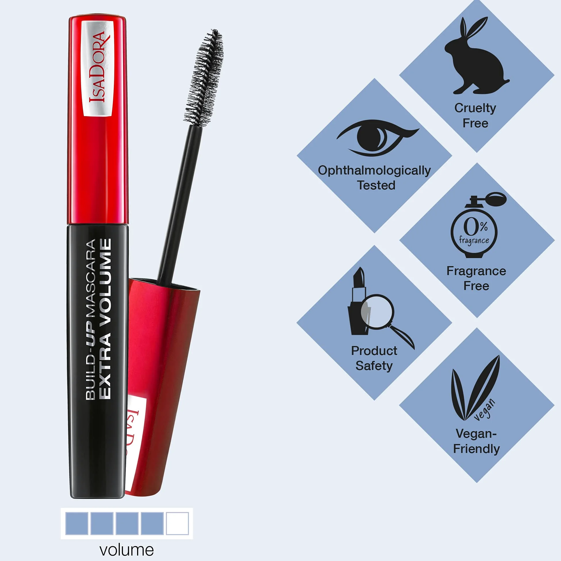 IsaDora Build Up Mascara Black - Extra Volume e Lunghezza per Ciglia Spesse e Lunghe - Allungante a Lunga Durata per Occhi Sensibili - Vegano Cruelty Free 01 Super Black