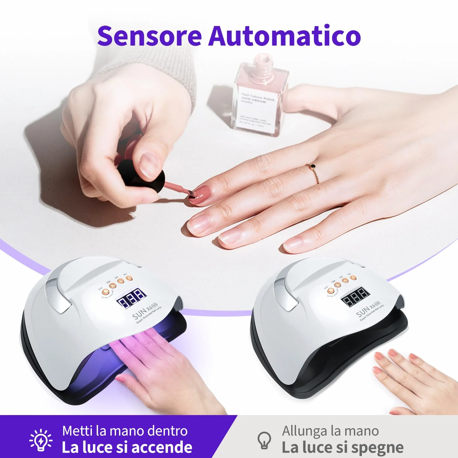 220W Lampada UV Led Unghie, Lampada UV per Unghie in Gel, Fornetto Unghie Semipermanente, UV Lamp Nails per Unghie Professionale con 66 Perline LED, 4 Timer, Sensore Automatico