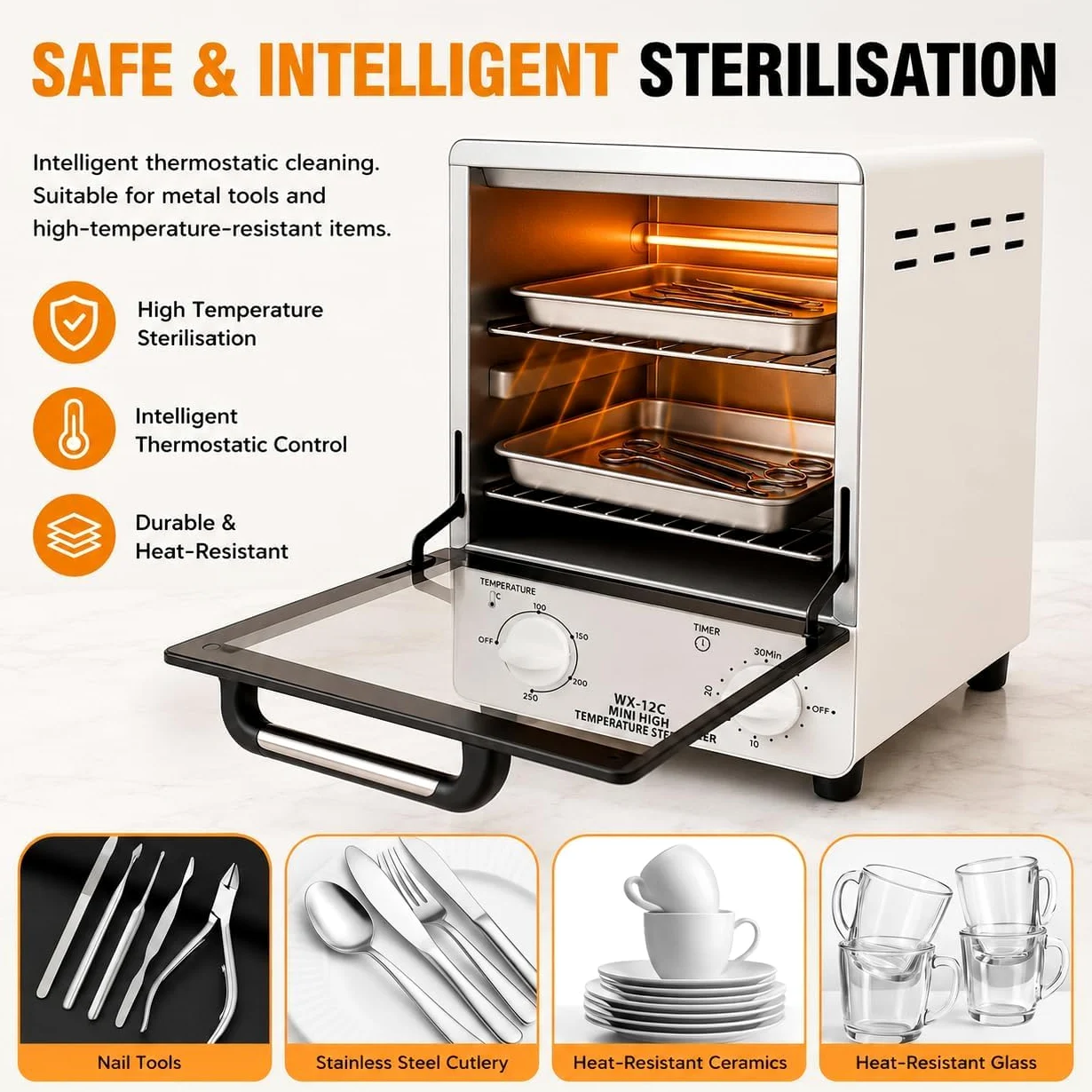 Sterilizzatore per autoclave a infrarossi, 12 l, con controllo del tempo e della temperatura regolabili, sterilizzatore a vapore ad alta temperatura per unghie, strumenti di bellezza, saloni di
