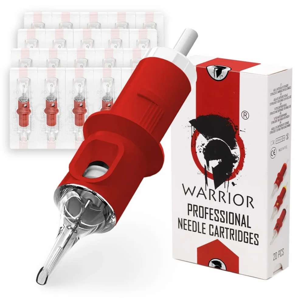 WARRIOR Red Cartucce Aghi per Tatuaggi Professionale Sterilizzate con Eo Gas Tattoo Needle Cartridge Round Liner 20 pezzi in Acciaio Chirurgico Usa e Getta Trucco Permanente Sopracciglio (RED-0803RL)