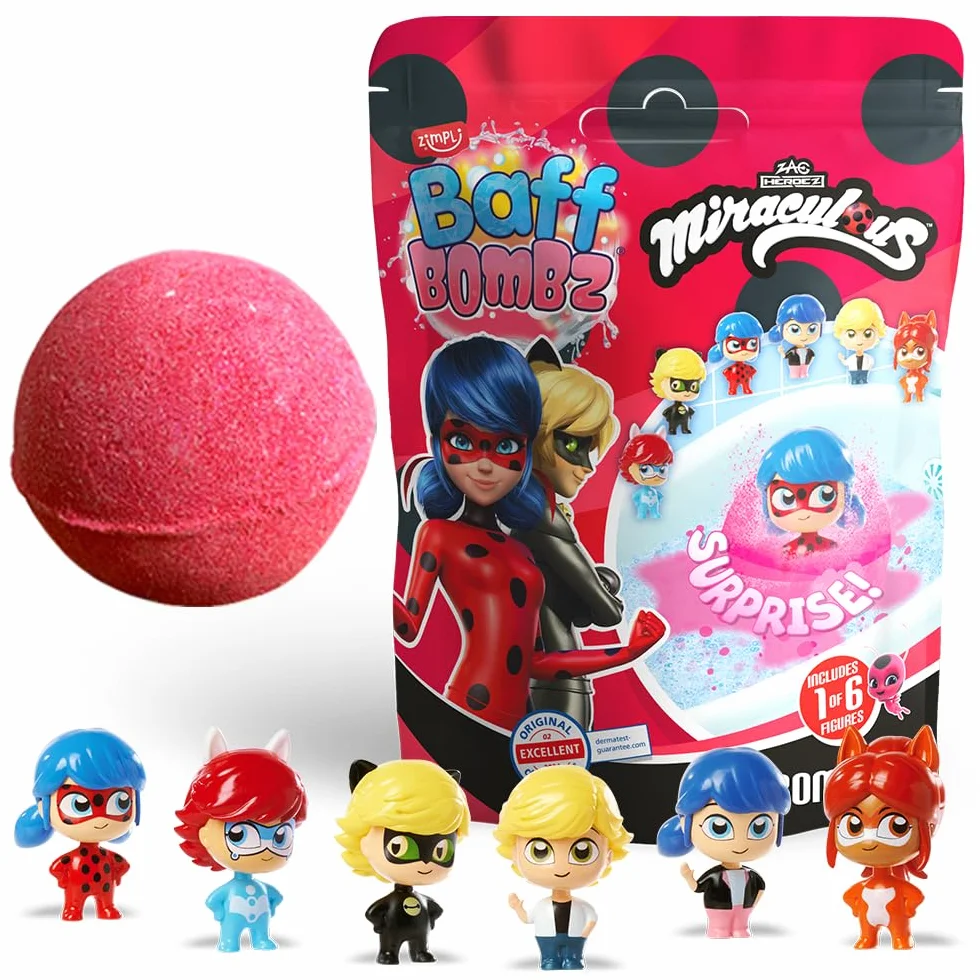 ZIMPLI - Grande Bomba da Bagno Miraculous a Sorpresa, 1 di 6 Giocattoli Miraculous da Collezionare, Uno per Baff Bomb, Regali Collezionabili per Bambini e Bambine