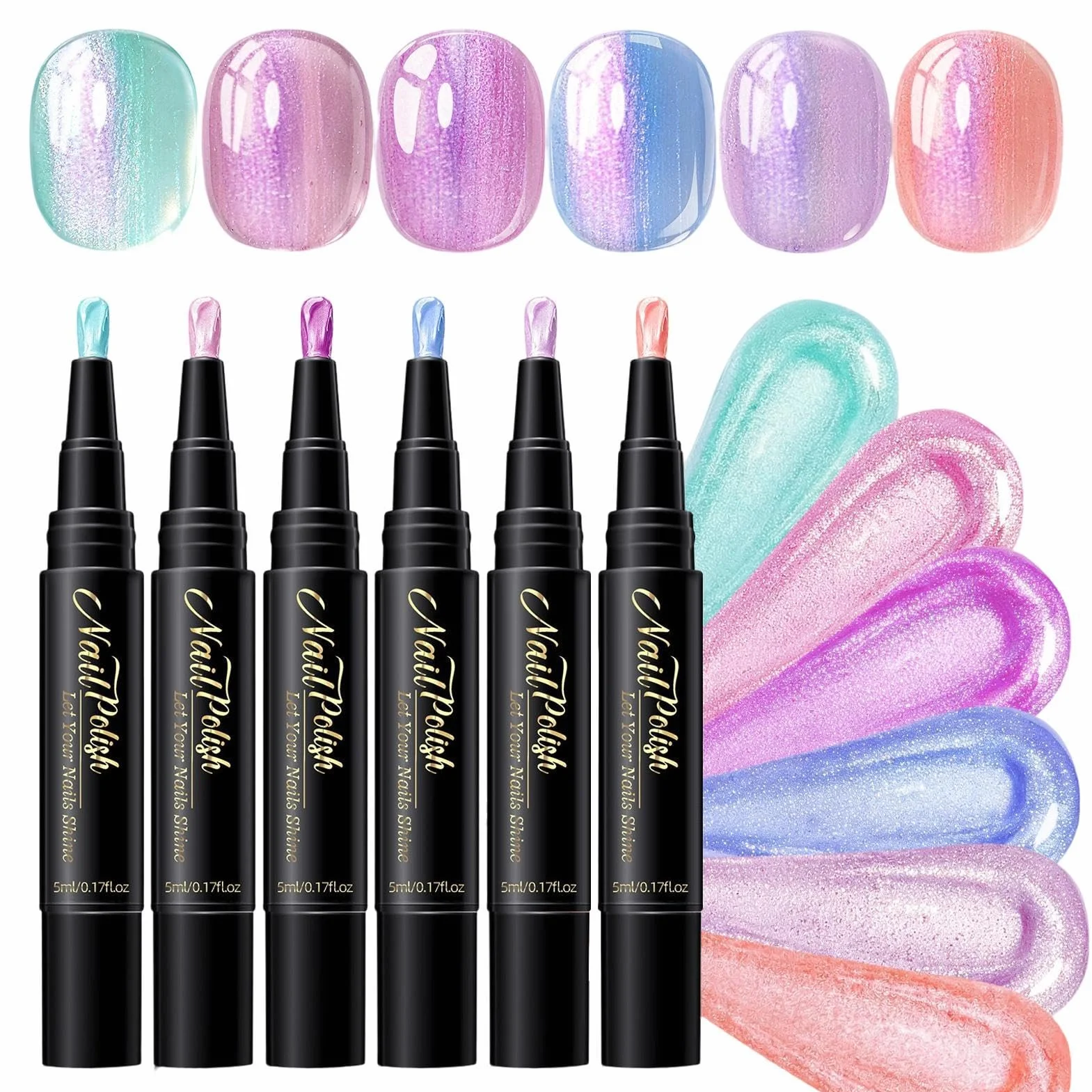 Penne Da Unghie,Gel A Base D'Acqua 6 Colori,Set Di Pennarelli Smalto Unghie Ad Asciugatura All'Aria - Per Casa Salone Feste Viaggi Matrimoni Pratica Donne Ragazze Principianti