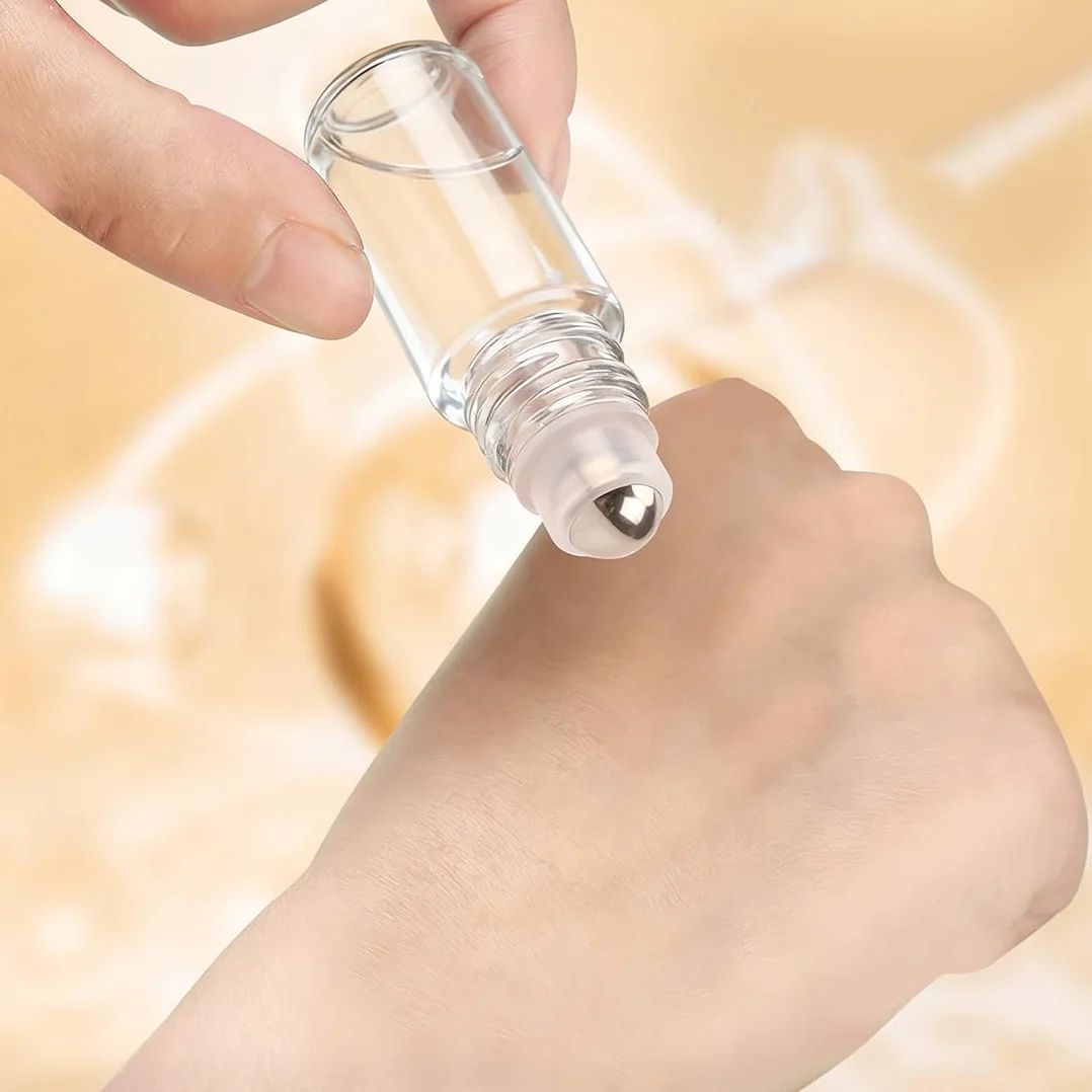 10ml/5ml Roll on Vuoto per Oli Essenziali, Bottiglie roll on con 2 Apriscatole, 2 Contagocce e 2 Erogatori a Pompa per Profumi, Oli Essenziali e Cosmetici
