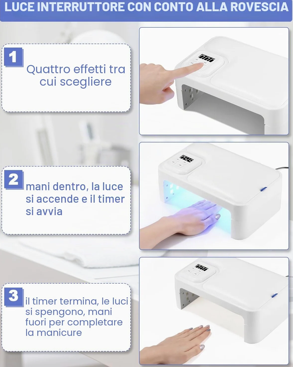 Zounin Lampada LED UV da 180 W, per unghie in gel, pieghevole, portatile, professionale, veloce e veloce, con 4 timer, lampada per asciugare le unghie con sensore, display LCD per unghie in gel