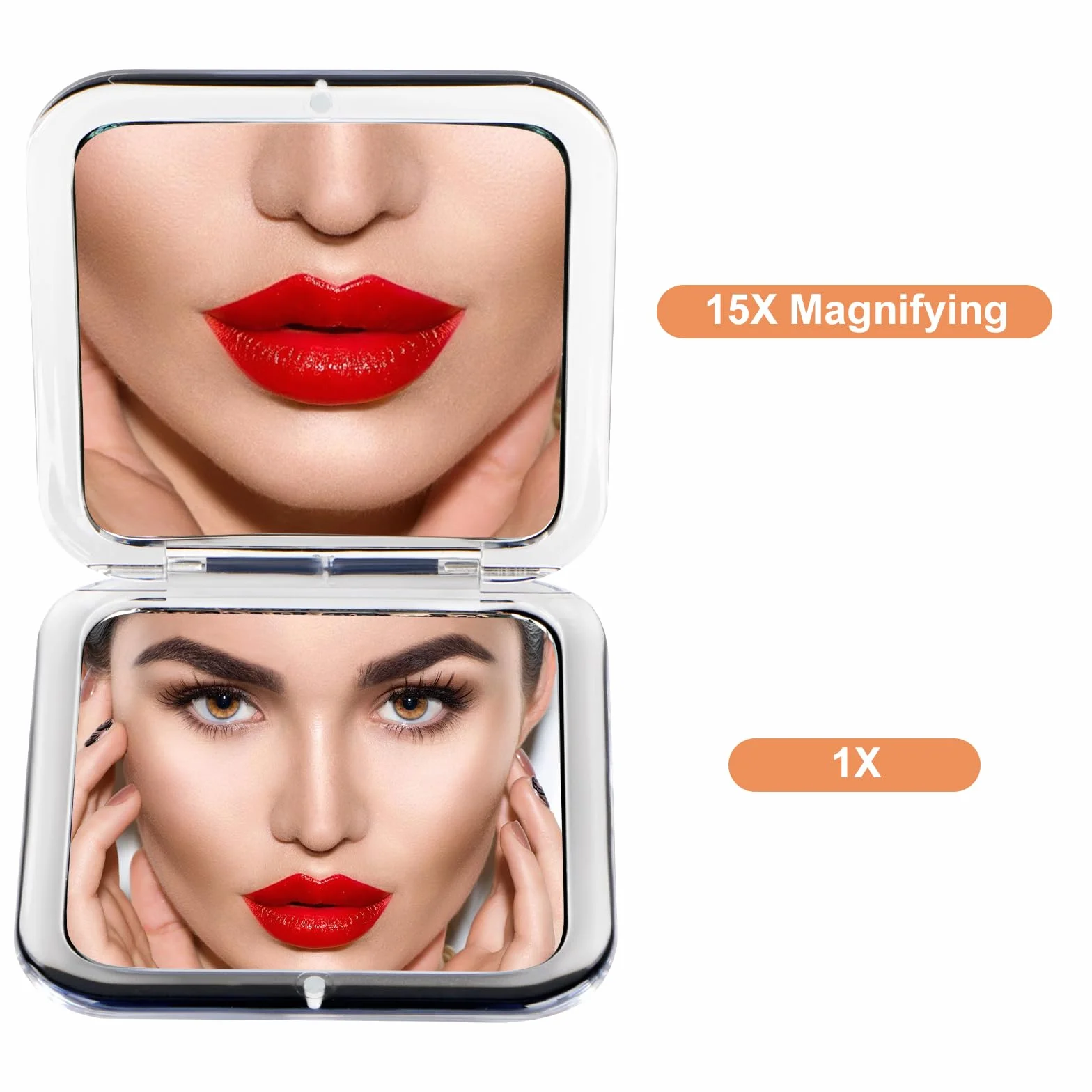 Specchio per trucco compatto ingranditore 15X da viaggio, piccolo specchio tascabile portatile pieghevole 2 lati Quadrato 8,4cm Nero