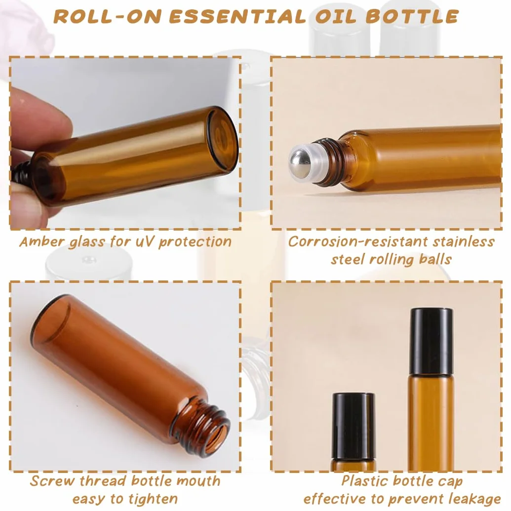 5 ml Roll On Vuoto per Oli Essenziali - 4Pcs Marrone Bottiglie Vuote in Vetro, con Sfera in Acciaio Inossidabile, Boccette Vetro per Aromaterapia, Profumi, Oli Essenziali e Cosmetici