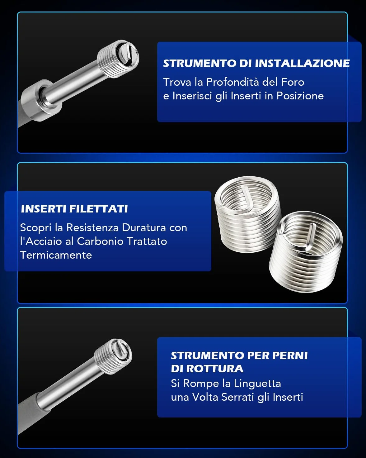 Orion Motor Tech 131 Pezzi Kit Riparazione Filettatura, Utensili Filetti Metrici Interni M5 M6 M8 M10 M12