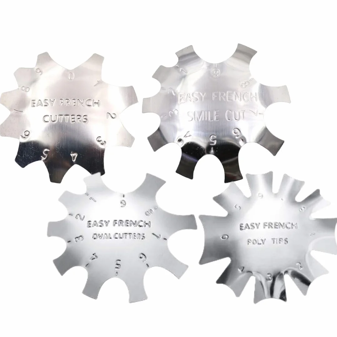WeddHuis 4 pezzi Nail Art Francese Punte Bordo Smile Cut Line Trimmer Metallo Nail Template, French Nails Tagliaunghie，Stencil per Unghie Francesi Tagliabordi