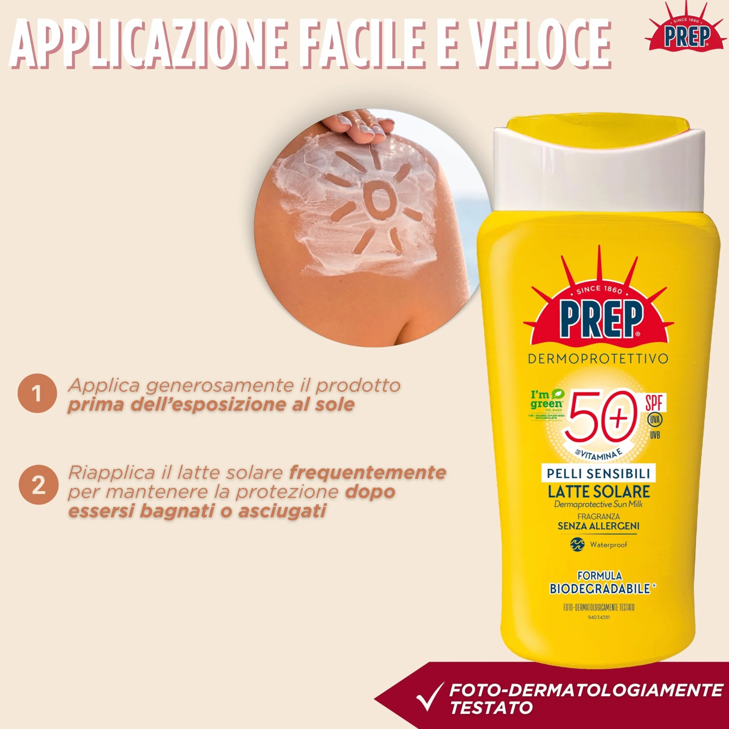 Latte Solare SPF50+ Protezione Pelli Sensibili UVA/UVB Vitamina E Aloe Bio 200ml