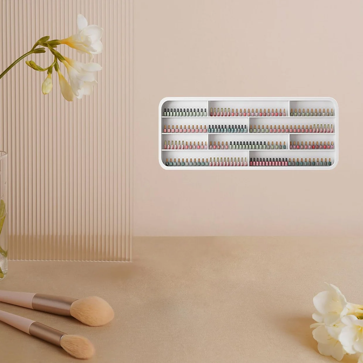 Porta Smalto da Parete, Porta Oli Essenziali, Espositore per Cosmetici Bianco, Mensola da Parete in Legno per Smalto,1.0m