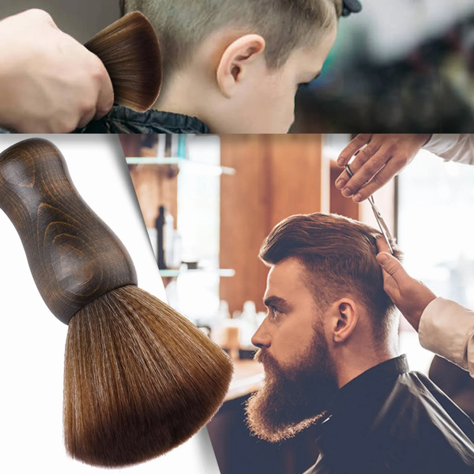 WhaleO Pennello da Barba Spazzola Barbiere per Salone,Pennello Professionale per Talco,Barbiere Collo Spazzola Spazzola Barba per Barber Shop,Spazzola Professionale per Parrucchieri/Barbiere in Legno