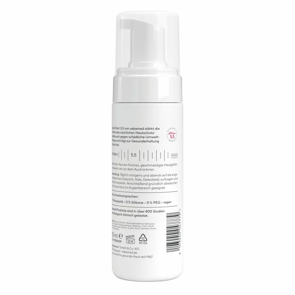 SEBAMED Schiuma detergente per micelli anti-età per la pulizia del viso, per uomini e donne, per la rimozione del trucco, per pelli grasse e impure, con acido ialuronico e aloe vera, 150
