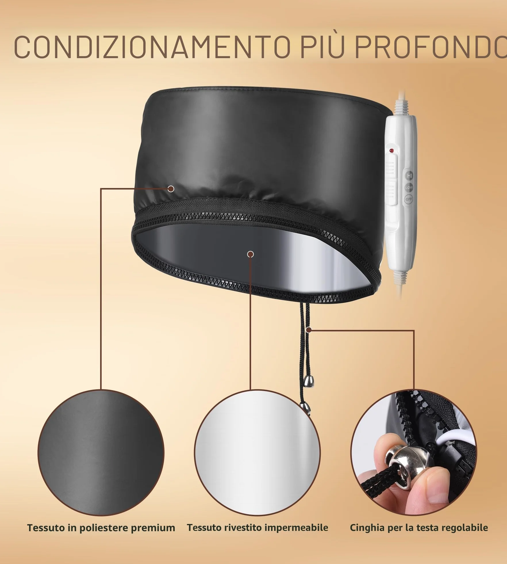 Cuffia Termica per Capelli, Cappello termico per Capelli Elettrico, Cuffia Cappuccio con 2 modalità di temperatura per Hair Cura Casa, salone (Nero)