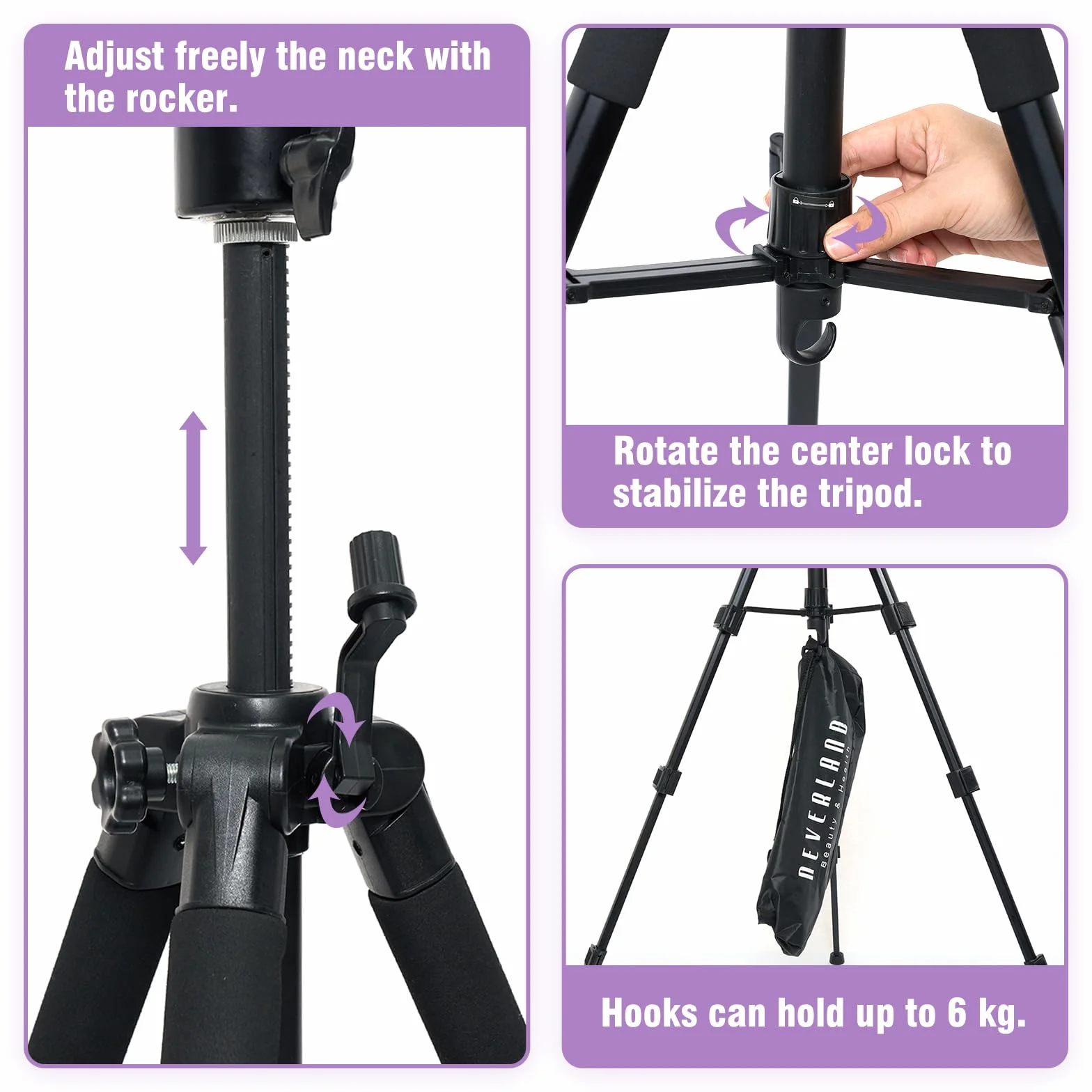 Supporto per parrucca da 52" (132cm), con base antiscivolo, supporto per parrucca regolabile ad alta resistenza, con ganci, per manicomio, con set di pin, per parrucca, pettine per capelli
