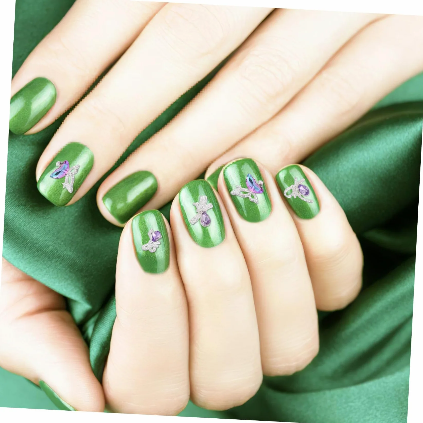 40pz Ciondoli per Unghie Fiocco in Metallo Verde per Manicure Art Decoro Unghie Diamanti Finti