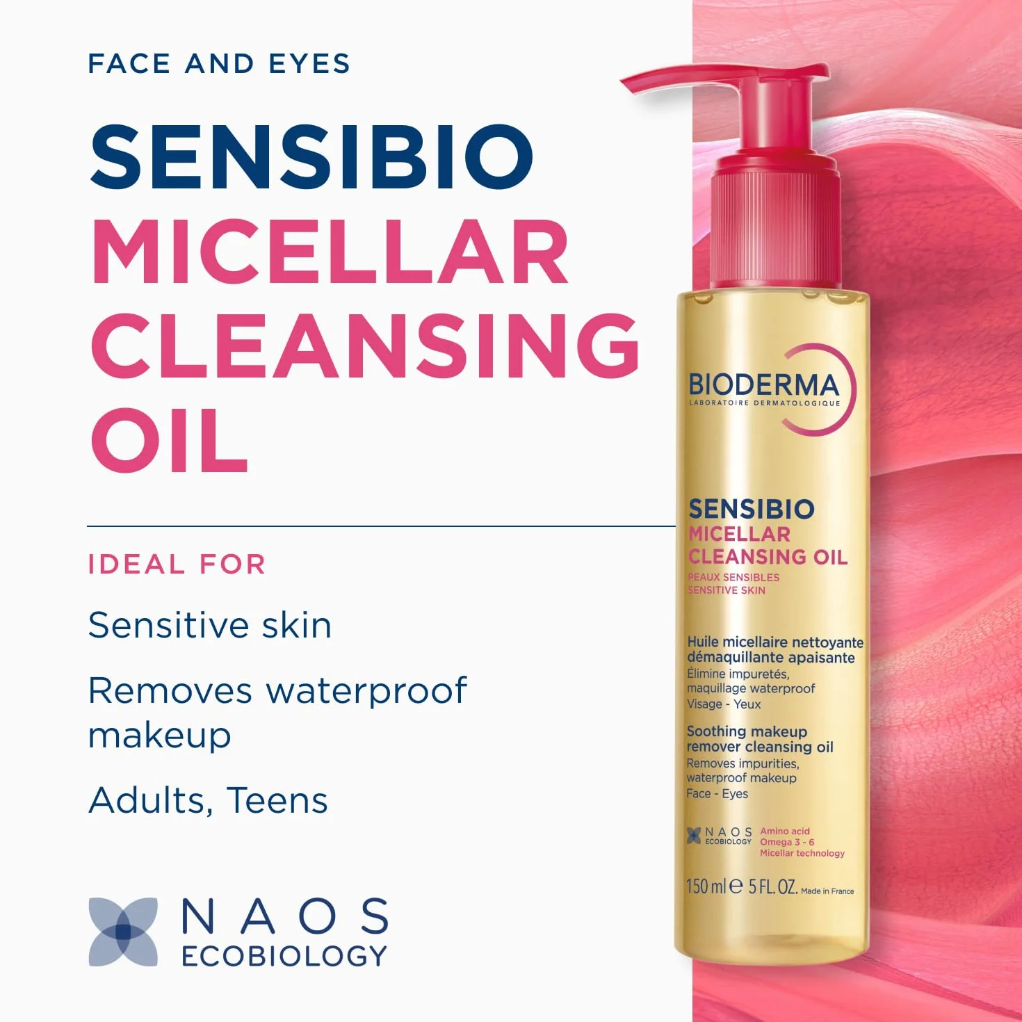 BIODERMA Sensibio Olio Micellare 150 ml - Deterge Strucca Lenisce - Rimuovi Trucco Waterproof Occhi Labbra Pelle Sensibile