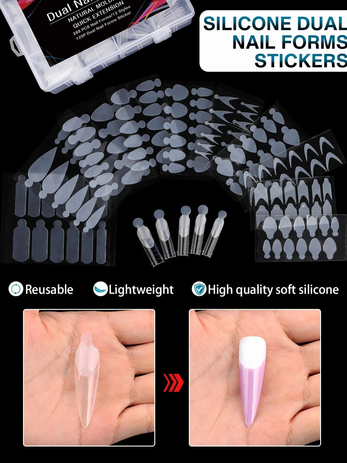 EBANKU Faux Ongles Capsule Ongles Acrylique,120PCS Unghie copertura completa per Unghie in Acrilico Strumenti per Unghie Forme, con 120 Film per Unghie French Manicure(12 stili)