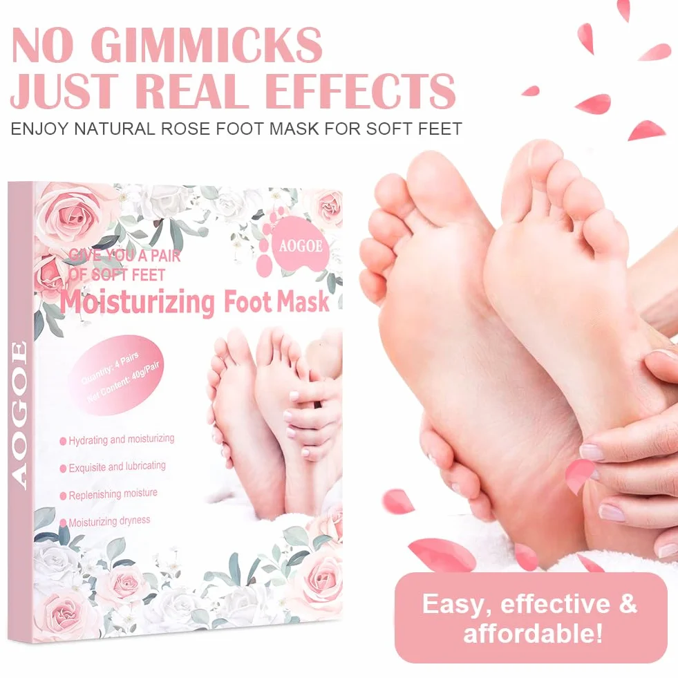 Maschera Piedi Idratante, 4 Paia Maschera Piedi ad Azione Idratante e Rigenerante, Calzini Idratanti per Riparazioni Cutanee Secche Invecchiamento Cracked Heels, per Piedi Lisci e Morbidi