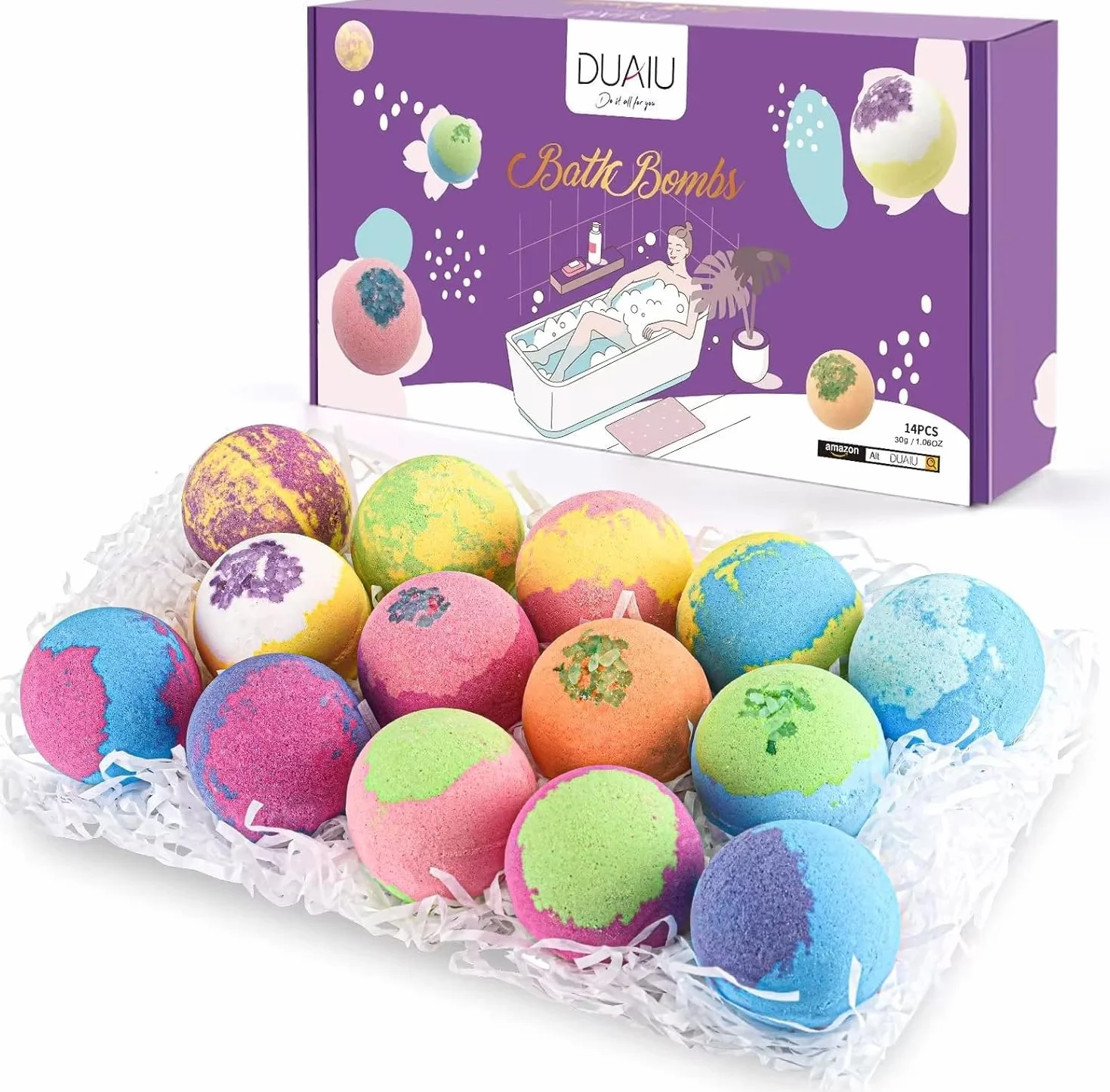 Bombe da Bagno, DUAIU Bombe da Bagno Profumate per Bambini, 14 x da Bagno Set Regalo con Olio Essenziale per Donna, la Festa Della Mamma, San Valentino