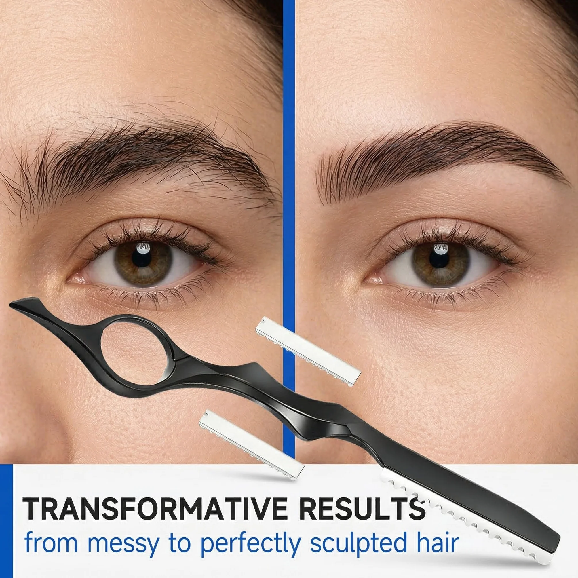 Sfilzino Per Capelli Professionale In Acciaio Inossidabile, Con 10 Lame Di Sicurezza Rimovibili,Per Tagliare Le Sopracciglia E Radere Il Viso, Regalo Per Uomo (Nero)