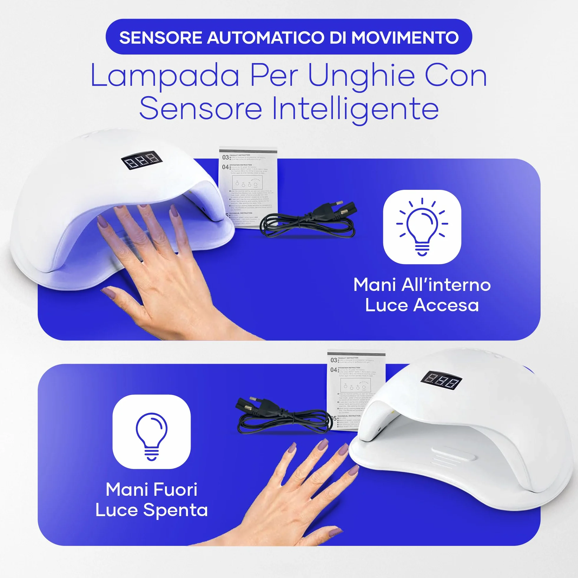 SUN 5 Lampada UV LED 48W per Unghie con Sensore e Timer | Sensore Automatico, Timer 10s/30s/60s/99s, Display LCD, 24 LED