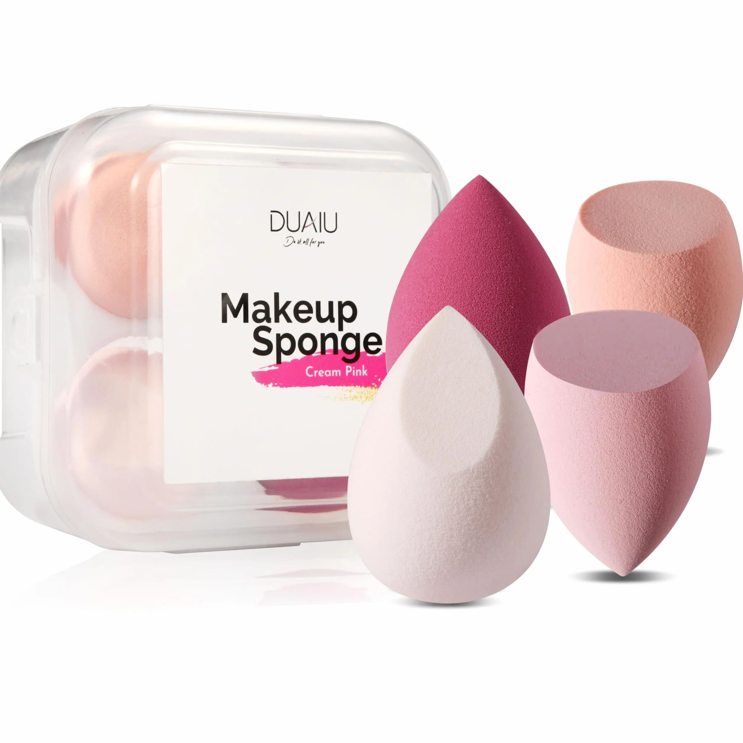 Set di 4 spugne per fondotinta in lattice con custodia per trucco