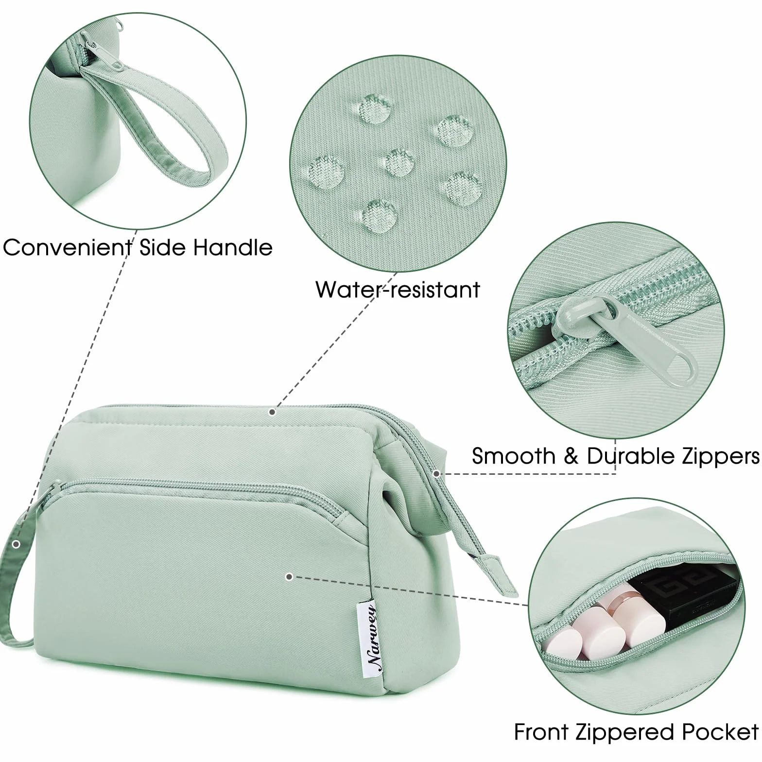 Narwey Spalancato Porta Trucchi Trousse Trucchi Donna Organizer, Beauty Case da Viaggio Donna Pochette Trucchi Make up Bag (Menta Verde)