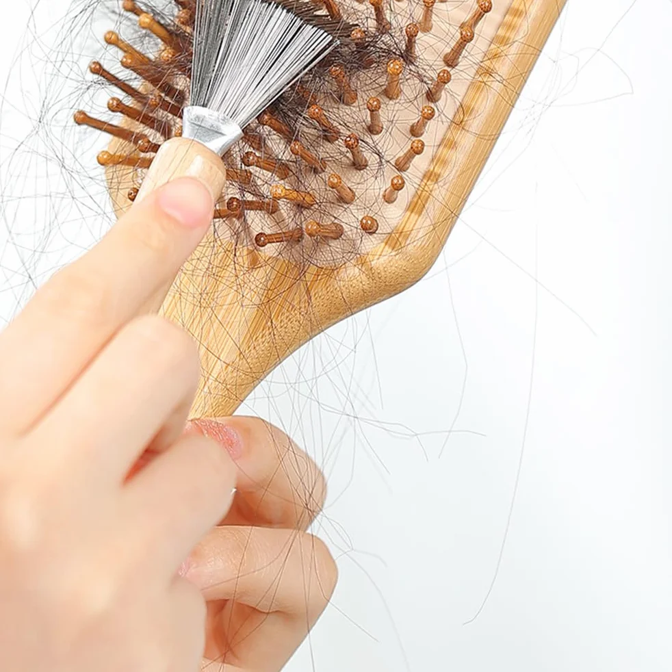 Spazzola per la pulizia dei capelli in legno 2 pezzi, strumento per pettine