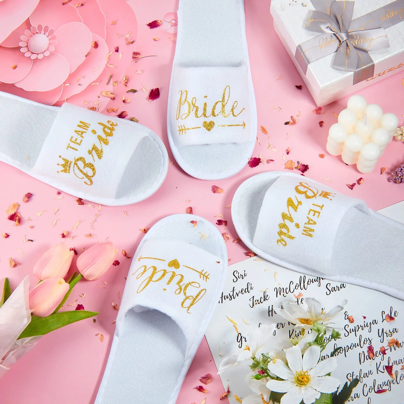 SATINIOR 12 Paia Team Bride Pantofole Aperte Usa e Getta da Spa per Sposa e Damigella d'Onore Ciabatte per il Matrimonio Festa di Addio al Nubilato